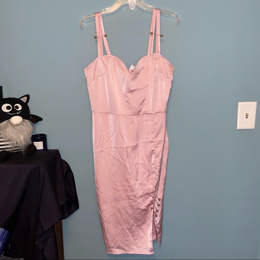 Boohoo Double Strap Plunge Midi Dress Pale Pink Size 10